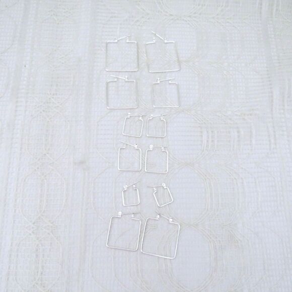 Silver Toned Square Earrings Women Leverback Set of 6 Fashion Earrings MultiSize - Picture 4 of 10